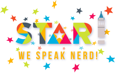 The STAR: STEM Training, Activities, and Resources logo is shown, surrounded by multi-colored stars, followed by the phrase 'We Speak Nerd'